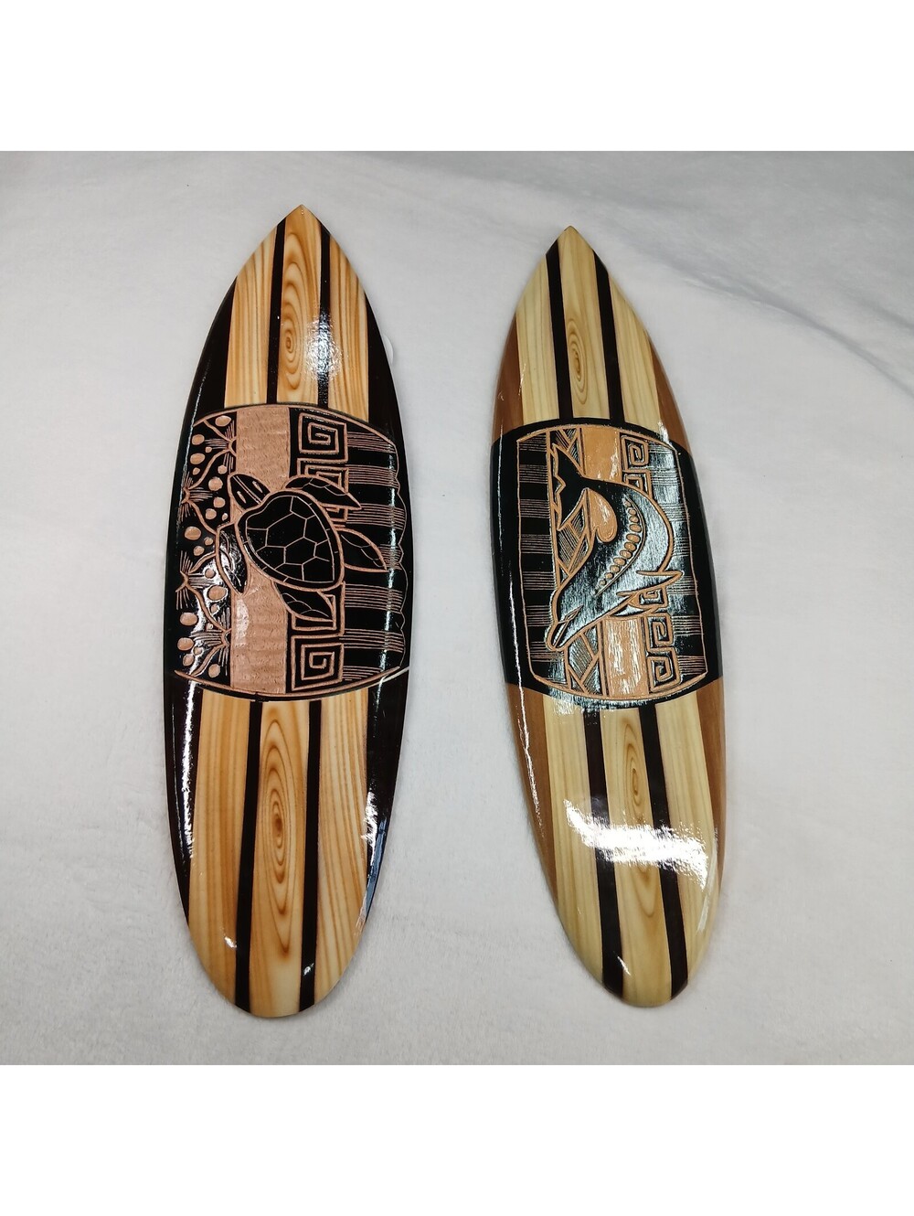 Chesapeake Bay Ltd Wood Surfboard Set of 2 Wall Art Turtle Dolphin Tiki Decor
